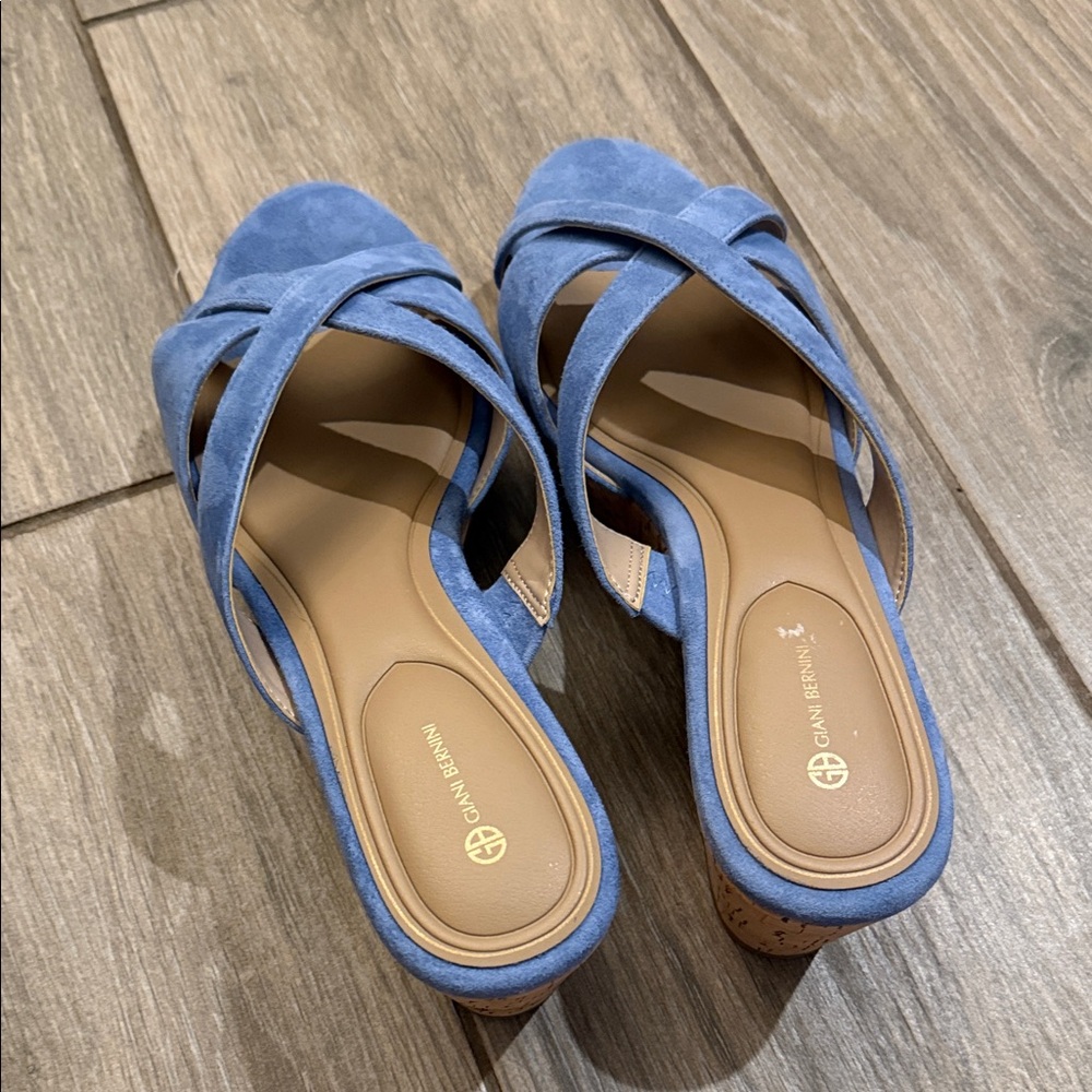 New Giani Bernini Light Blue Suede Crisscross Cork Wedge Slide Sz 9.5 M - Picture 7 of 9